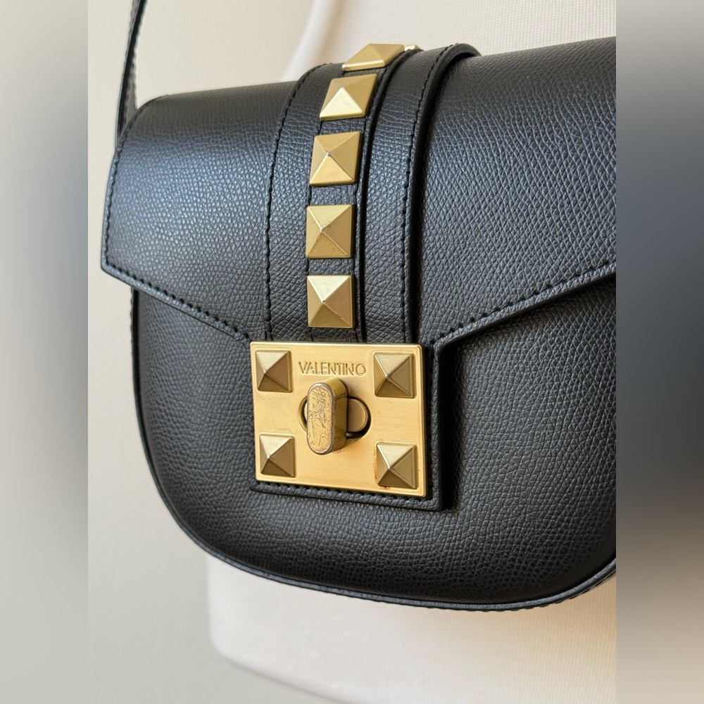 Valentino Gold Stud Black Leather Mini Crossbody Bag | NWT + Dust Bag